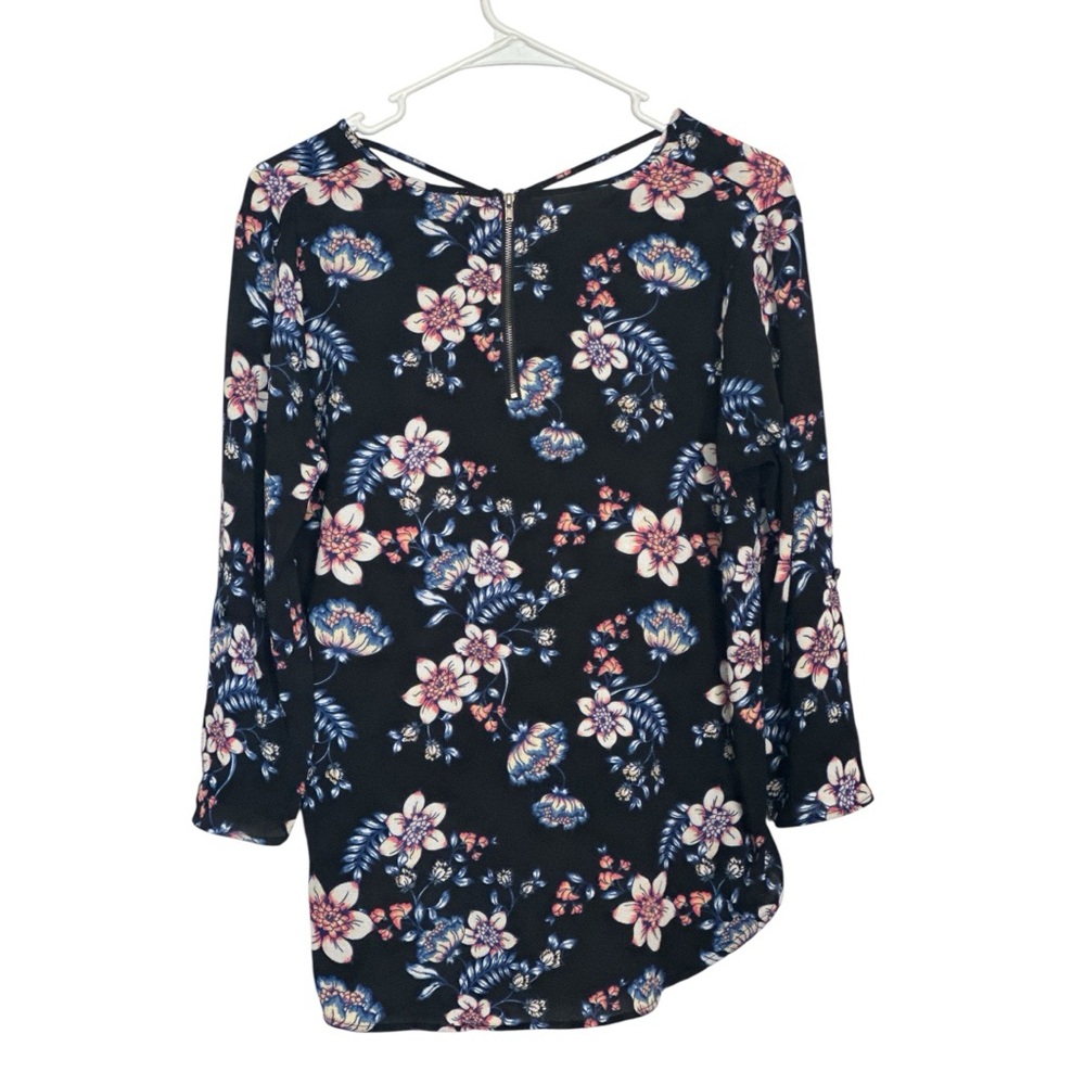 Pink Republic Black Floral Crisscross Blouse – Size Large - Picture 3 of 8